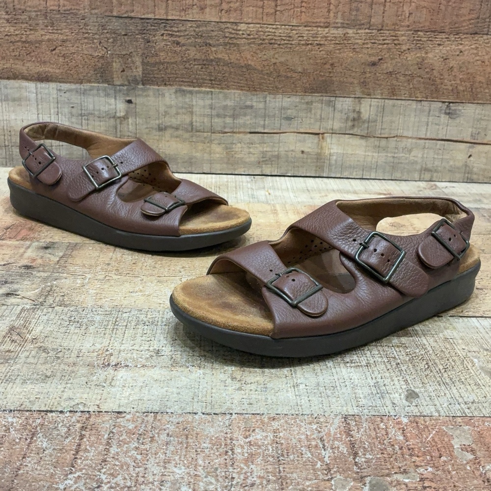 SAS Sandals Womens Size 10.5 Brown Leather Slingback Wedge Comfort Tripad Shoes